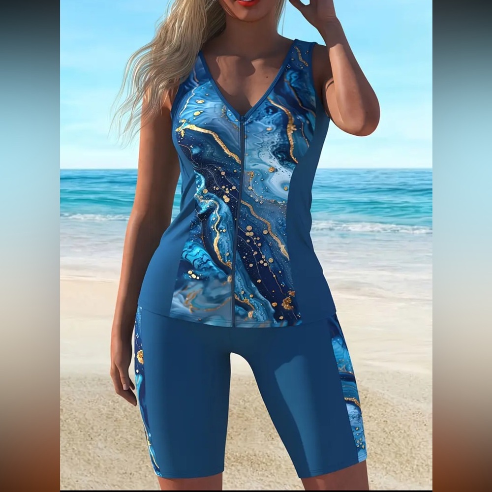 NEW 2 Piece Swim set -Blue and Gold #SW-LP-0062